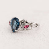 London Blue Topaz Engagement Ring with Accent Pink Tourmalines, Aquamarines & Topazes / Ikar