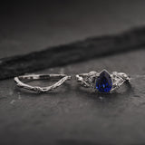 Bridal Ring Set with Royal Blue Sapphire & Matching Wedding Band / Patricia