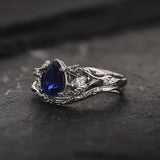 Bridal Ring Set with Royal Blue Sapphire & Matching Wedding Band / Patricia