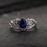Bridal Ring Set with Royal Blue Sapphire & Matching Wedding Band / Patricia