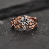 Bridal Set with Big Round Lab-grown Diamond / Japanese Maple