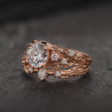 Bridal Set with Big Round Lab-grown Diamond / Japanese Maple