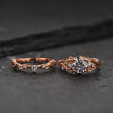 Bridal Set with Big Round Lab-grown Diamond / Japanese Maple