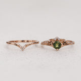 READY TO SHIP: Amelia bridal ring set with natural green sapphire, 14K rose gold, RING SIZES: 5.5 - 8.5 US