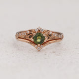 READY TO SHIP: Amelia bridal ring set with natural green sapphire, 14K rose gold, RING SIZES: 5.5 - 8.5 US