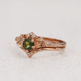 READY TO SHIP: Amelia bridal ring set with natural green sapphire, 14K rose gold, RING SIZES: 5.5 - 8.5 US