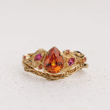 Bridal Set with Orange Sapphires and Tourmalines Engagement Ring / Patricia