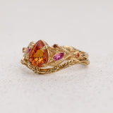 Bridal Set with Orange Sapphires and Tourmalines Engagement Ring / Patricia