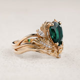 Bridal Set with Pear-Cut Emerald Engagement Ring and Curved Matching Band / Adonis - Eden Garden Jewelry™