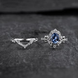 Bridal Set with Oval Blue (Natural) Sapphire and Diamond Crown / Sophie - Eden Garden Jewelry™