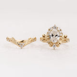 Bridal Set with Oval Lab-grown Diamond & Gold Swirly Foliage / Sophie
