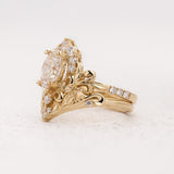 Bridal Set with Oval Lab-grown Diamond & Gold Swirly Foliage / Sophie