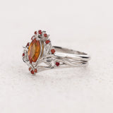 READY TO SHIP: Iris bridal ring set with natural orange sapphires, 14K white gold, AVAILABLE RING SIZES: 5.5 - 8.5 US