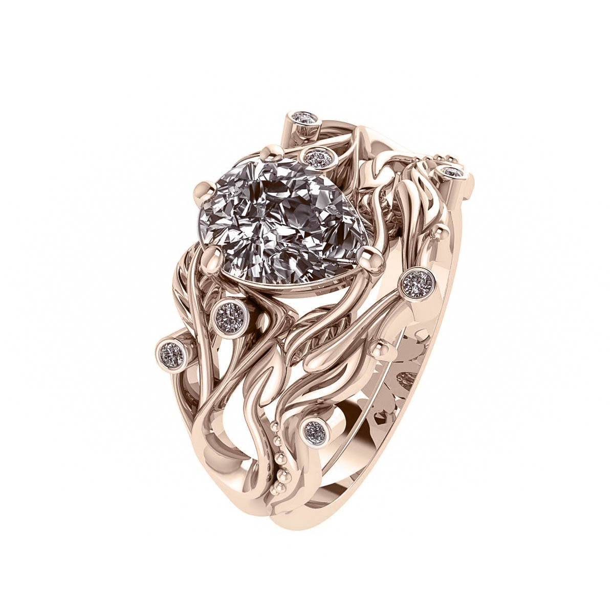 Callisto | 8x6 pear gemstone bridal ring set - Eden Garden Jewelry™