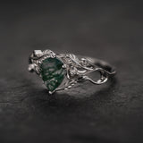 Bridal Set with Moss Agate and Salt & Pepper Diamonds / Callisto