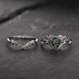 Bridal Set with Moss Agate and Salt & Pepper Diamonds / Callisto