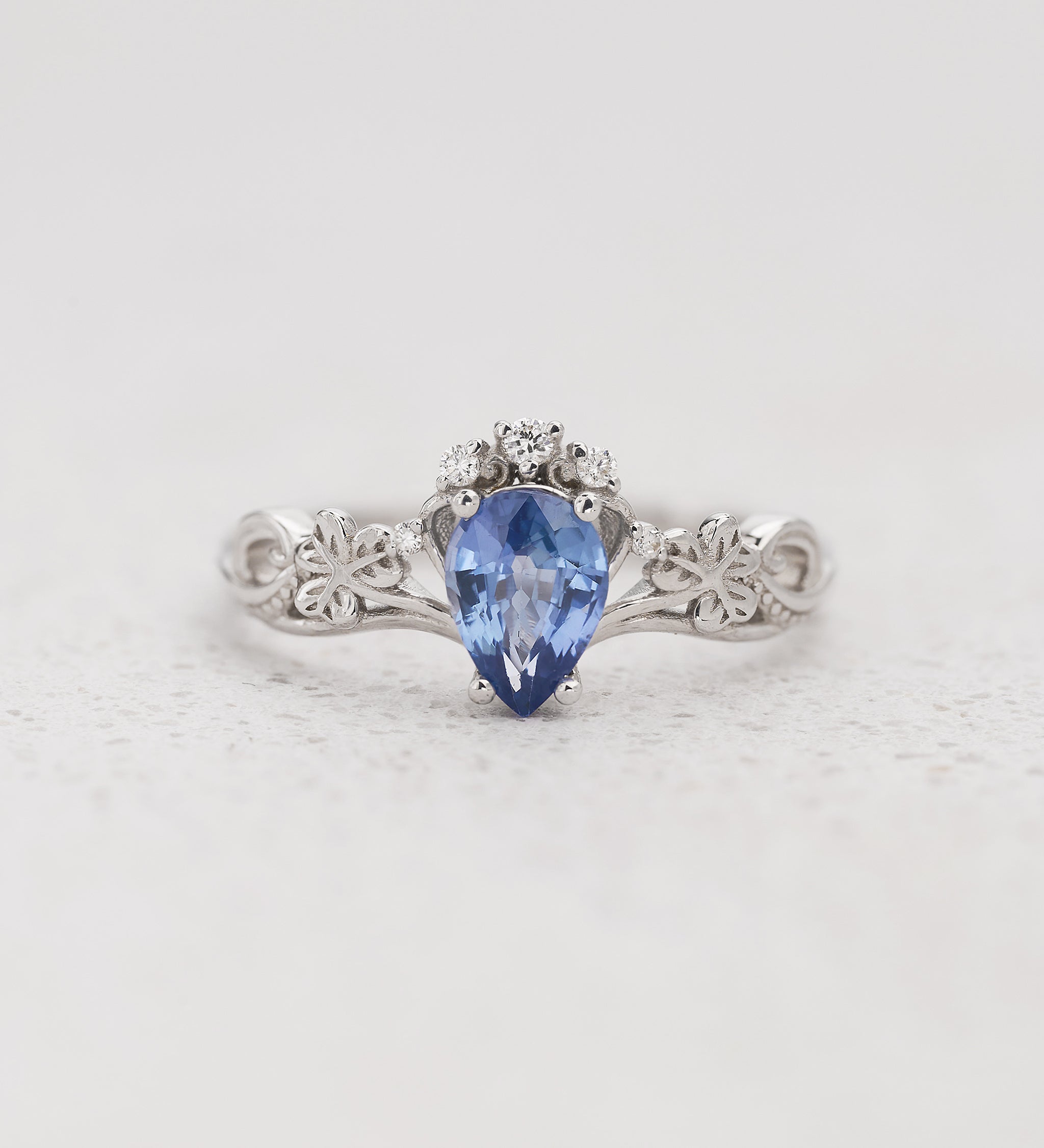 Celtic Engagement Ring with Pear-cut Blue (Natural) Sapphire / Horta - Eden Garden Jewelry™
