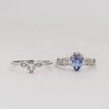 Clover Leaves Bridal Set with Blue Sapphire Engagement Ring / Horta - Eden Garden Jewelry™