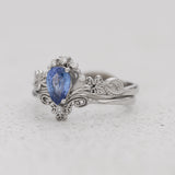 Clover Leaves Bridal Set with Blue Sapphire Engagement Ring / Horta - Eden Garden Jewelry™