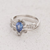 Clover Leaves Bridal Set with Blue Sapphire Engagement Ring / Horta - Eden Garden Jewelry™