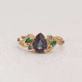 Color-Changing Alexandrite Engagement Ring with Accent Emeralds & Alexandrites / Patricia - Eden Garden Jewelry™