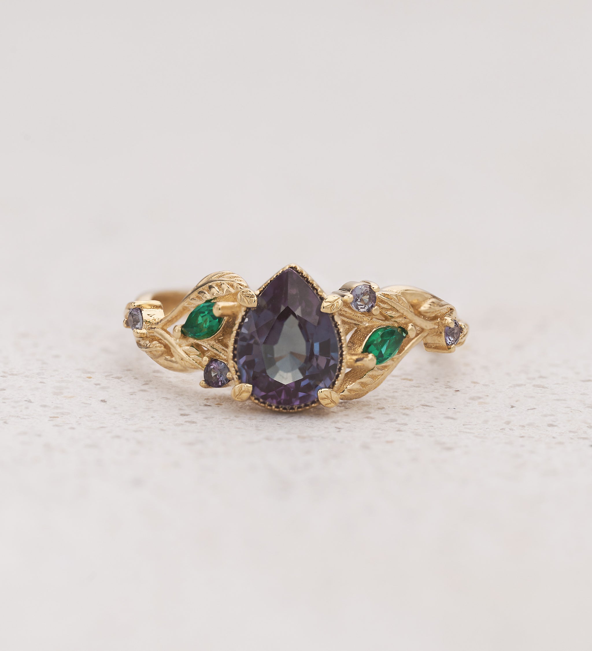 Color-Changing Alexandrite Engagement Ring with Accent Emeralds & Alexandrites / Patricia - Eden Garden Jewelry™
