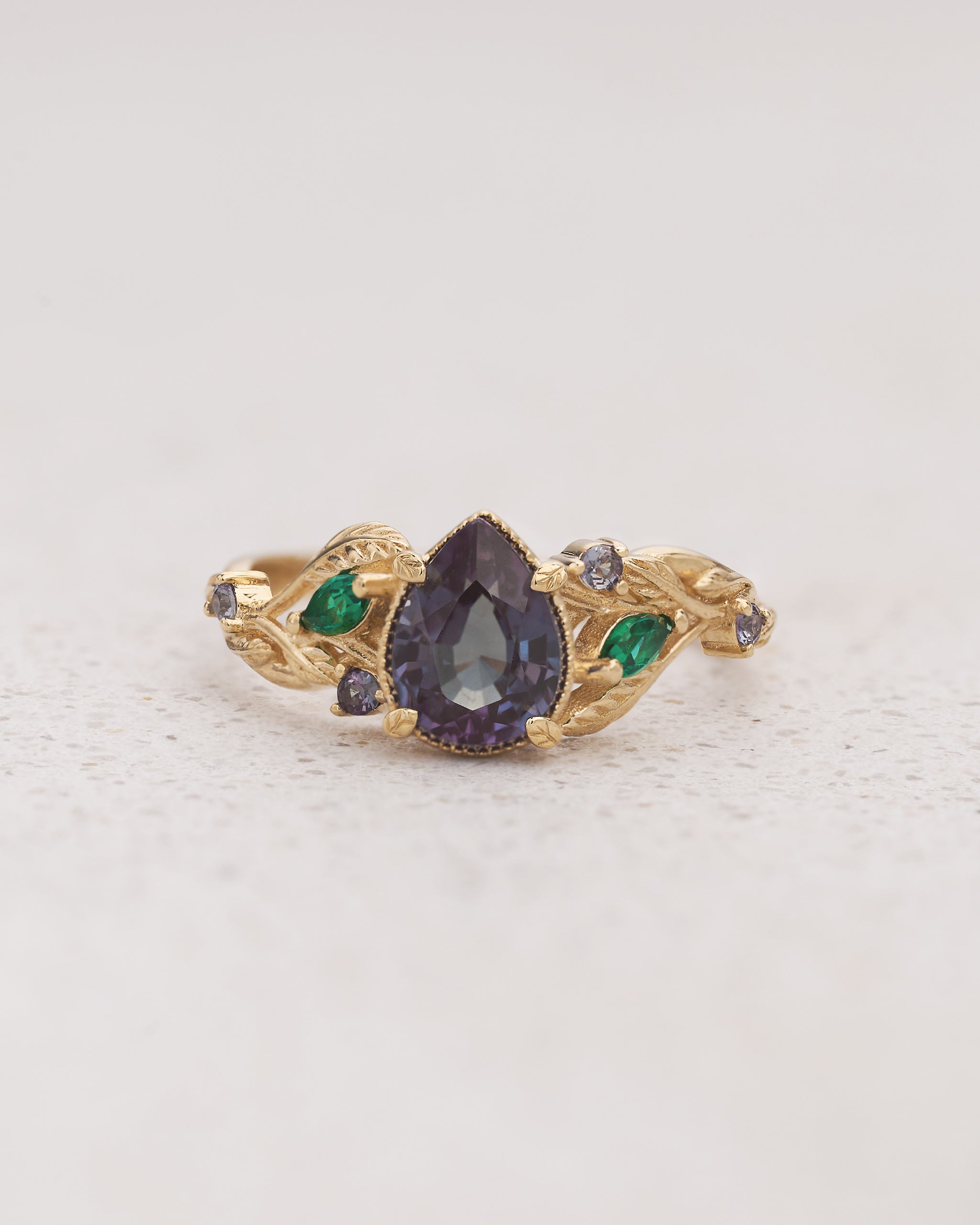 Color-Changing Alexandrite Engagement Ring with Accent Emeralds & Alexandrites / Patricia - Eden Garden Jewelry™