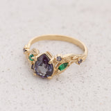 Color-Changing Alexandrite Engagement Ring with Accent Emeralds & Alexandrites / Patricia - Eden Garden Jewelry™