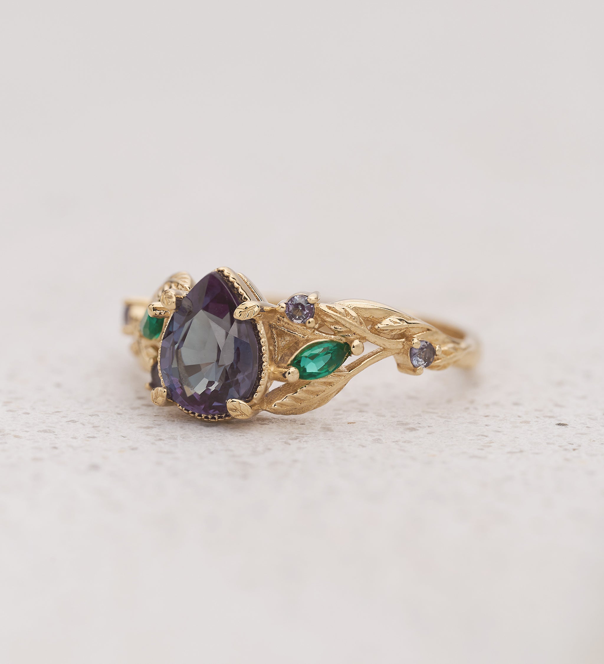 Color-Changing Alexandrite Engagement Ring with Accent Emeralds & Alexandrites / Patricia - Eden Garden Jewelry™