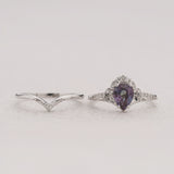 Colour changing alexandrite bridal ring set, white gold stacking rings with diamonds / Amelia - Eden Garden Jewelry™