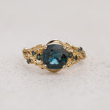 Cushion-cut Engagement Ring with Natural Teal Sapphires / Japanese Maple
