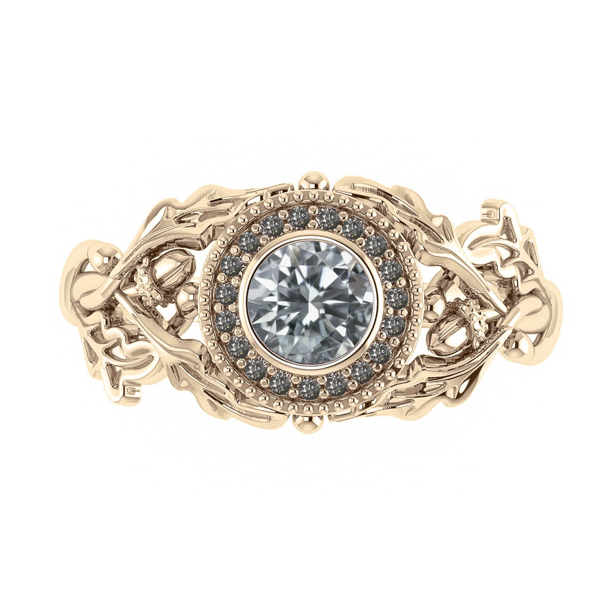 Custom order: Dair ring with a central lab-grown diamond and natural salt & pepper diamond halo - Eden Garden Jewelry™