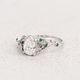 Diamond Engagement Ring with Accent Moss Agates & (Lab-grown) Emeralds / Patricia
