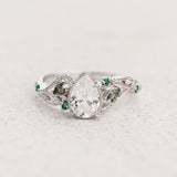 Diamond Engagement Ring with Accent Moss Agates & (Lab-grown) Emeralds / Patricia