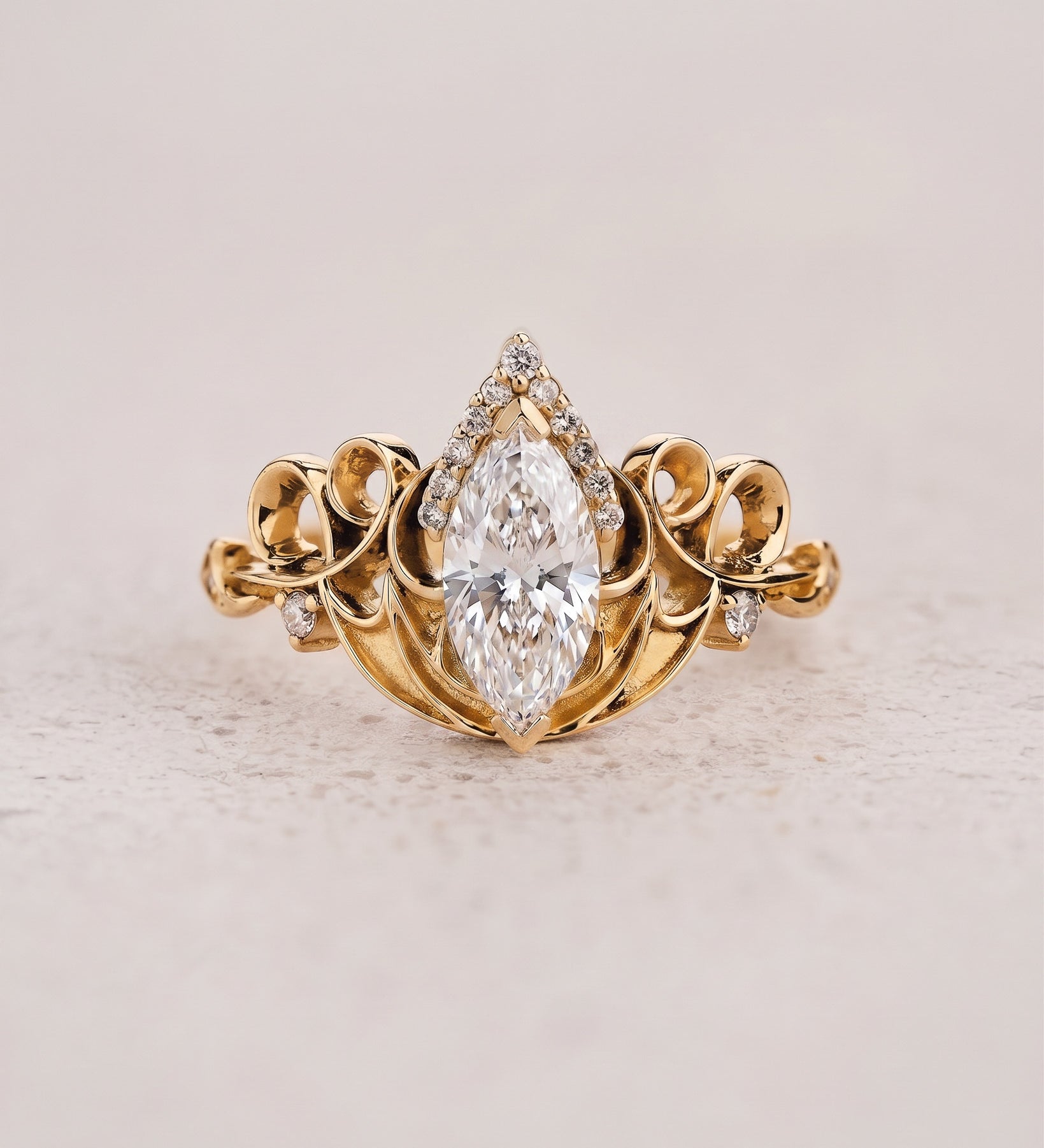 Dragon-Themed Ring With Green Marquise Diamond / Draco - Eden Garden Jewelry™