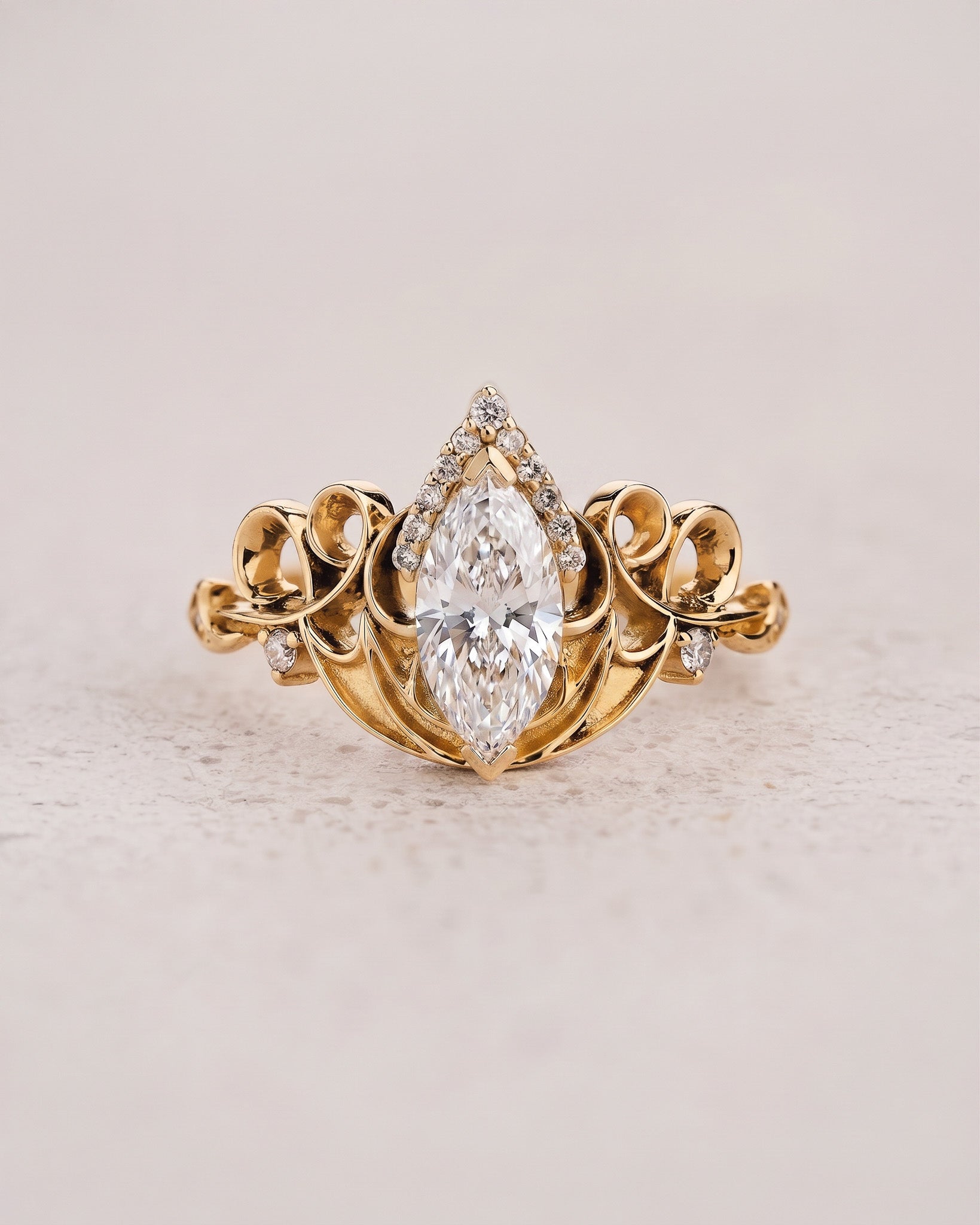 Dragon-Themed Ring With Green Marquise Diamond / Draco - Eden Garden Jewelry™