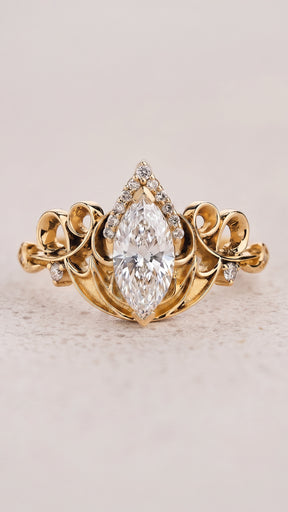 Dragon-Themed Ring With Green Marquise Diamond / Draco - Eden Garden Jewelry™