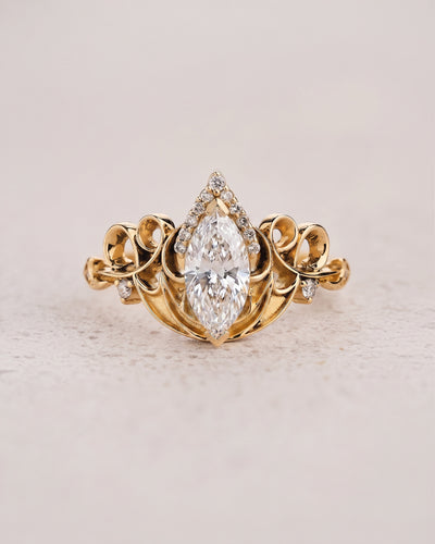 Dragon-Themed Ring With Green Marquise Diamond / Draco - Eden Garden Jewelry™