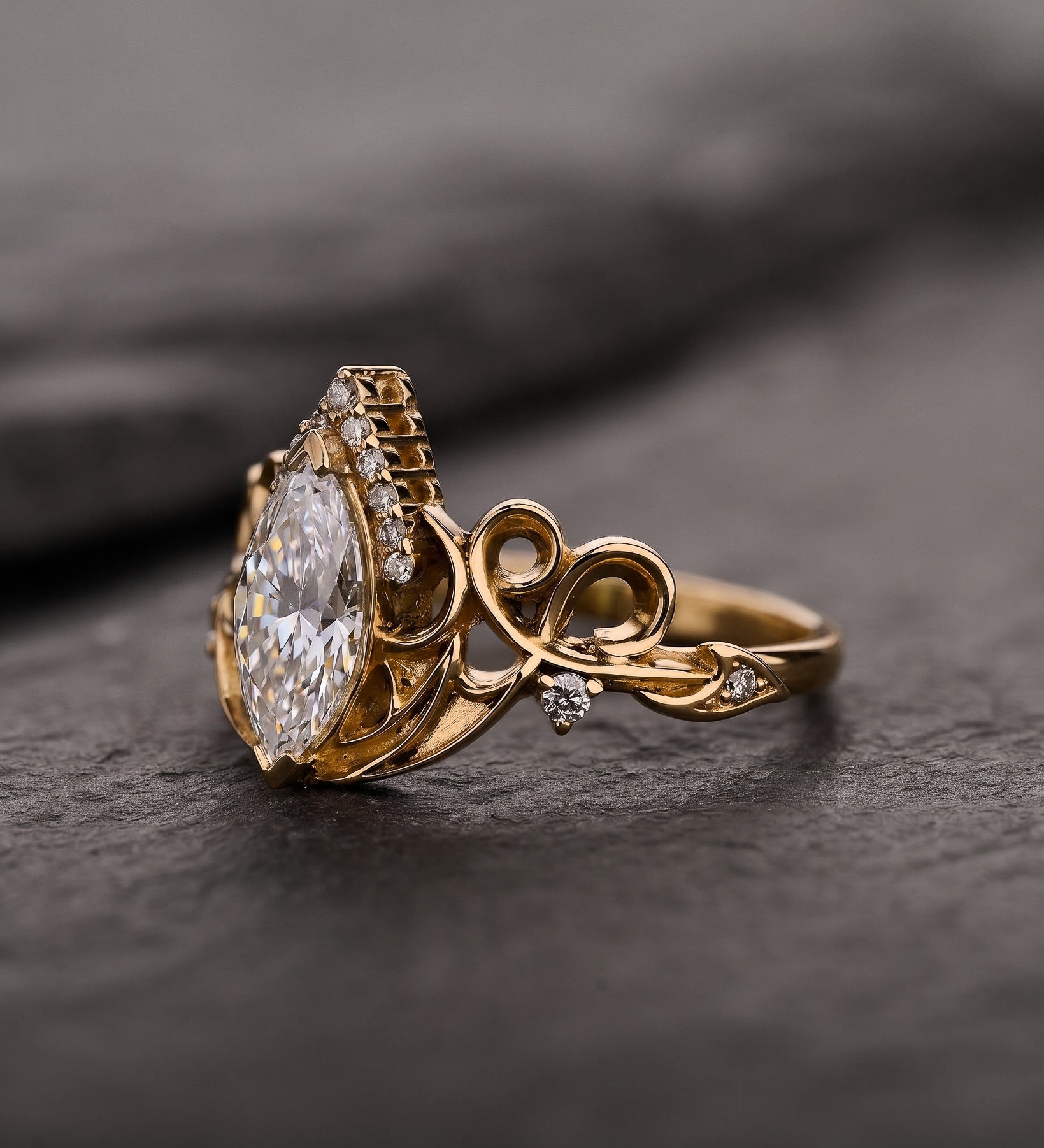 Dragon-Themed Ring With Green Marquise Diamond / Draco - Eden Garden Jewelry™