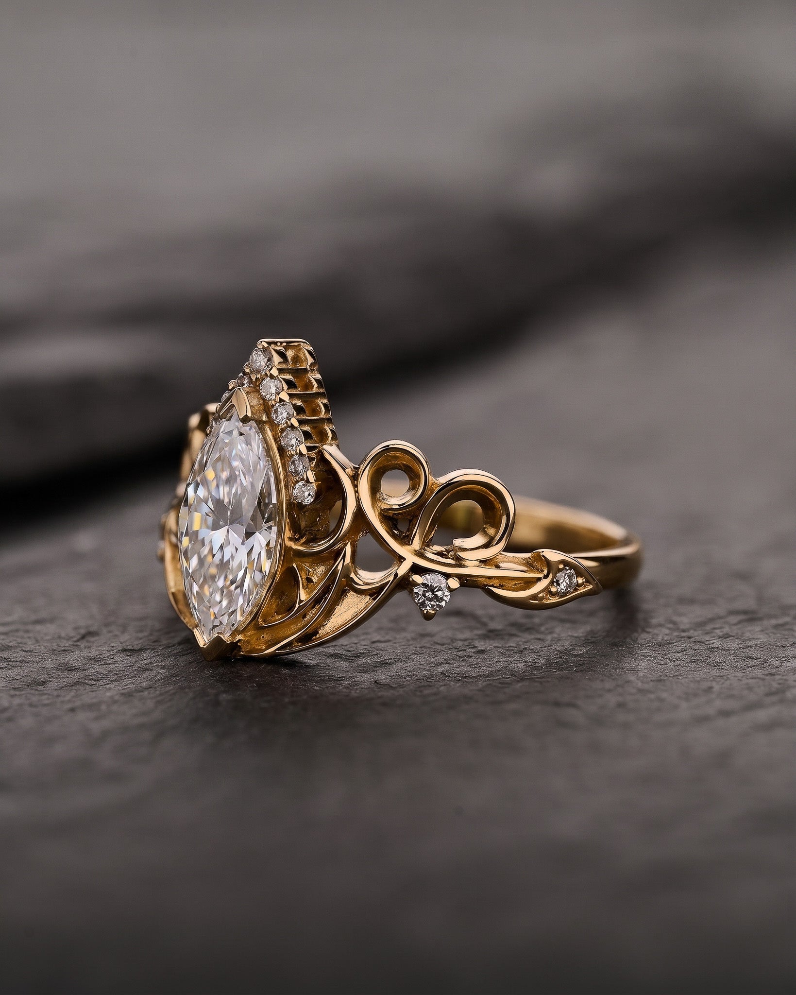 Dragon-Themed Ring With Green Marquise Diamond / Draco - Eden Garden Jewelry™