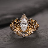 Dragon Inspired Ring Set With Marquise Diamond / Draco - Eden Garden Jewelry™
