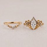 Dragon Inspired Ring Set With Marquise Diamond / Draco - Eden Garden Jewelry™