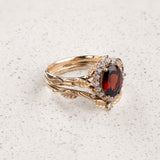 Elegant Bridal Set with Oval Red Garnet Engagement Ring and Perfectly Matching Wedding Band / Florentina - Eden Garden Jewelry™