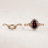 Elegant Bridal Set with Oval Red Garnet Engagement Ring and Perfectly Matching Wedding Band / Florentina - Eden Garden Jewelry™