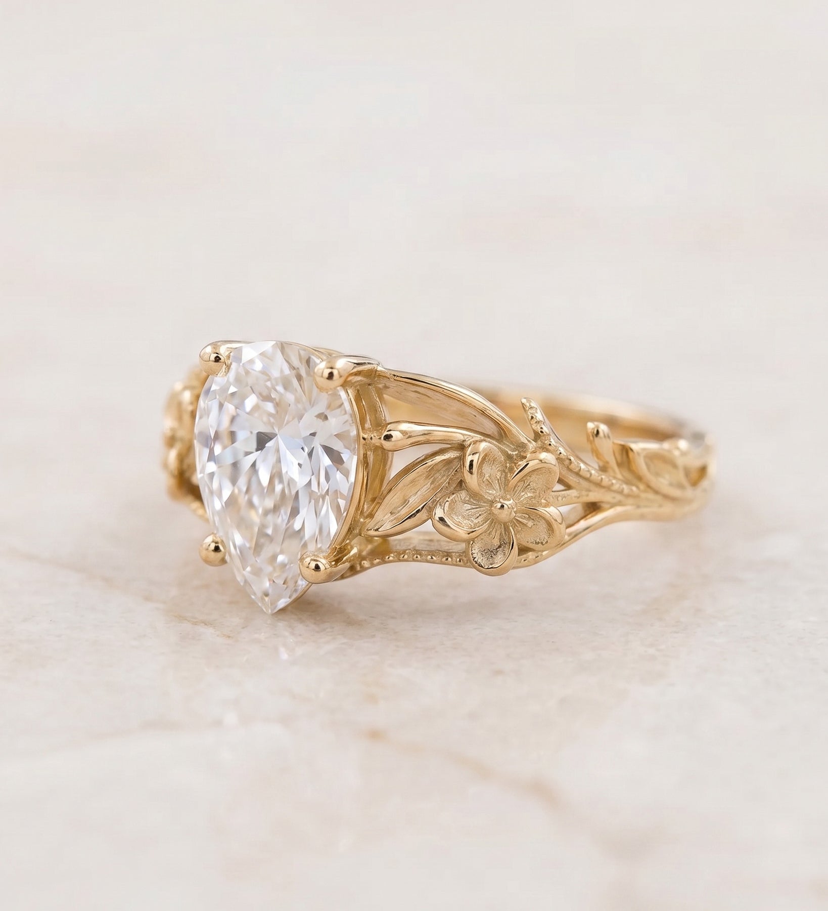 Big lab grown diamond engagement ring, gold flower promise ring / Eloise - Eden Garden Jewelry™