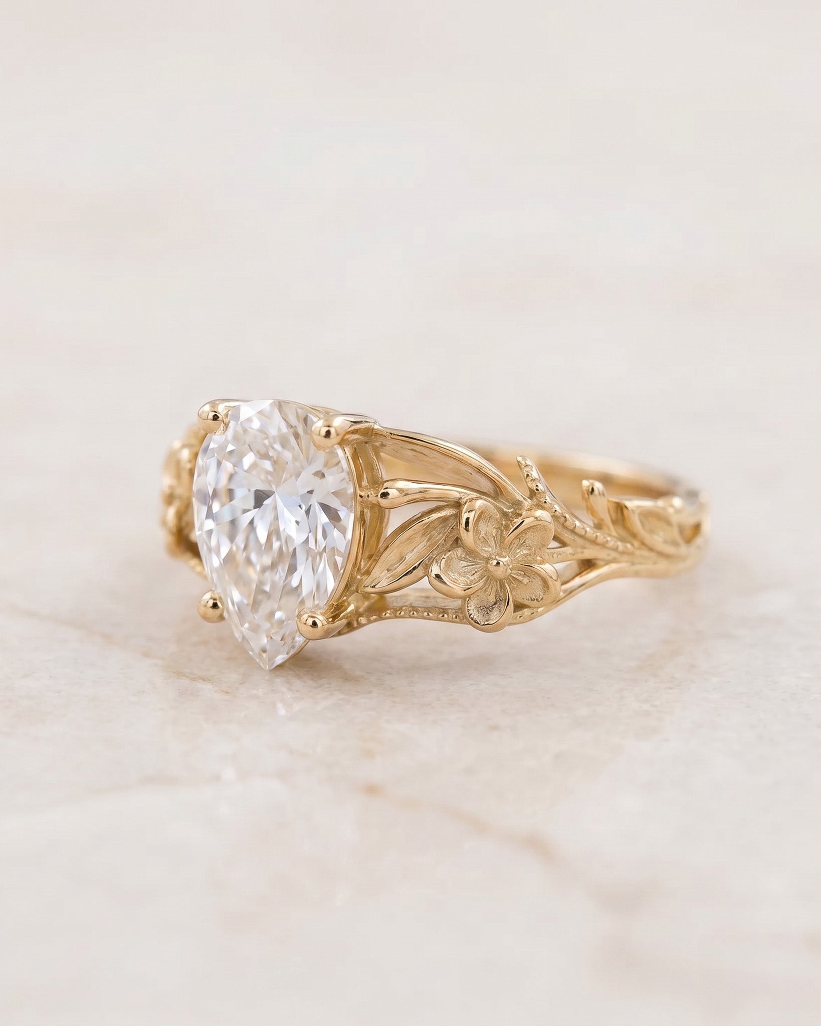 Big lab grown diamond engagement ring, gold flower promise ring / Eloise - Eden Garden Jewelry™