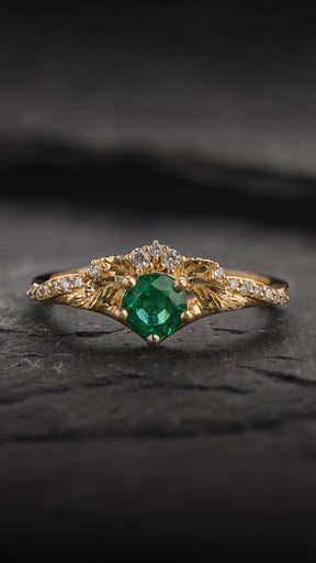 Emerald and diamonds engagement ring, leaf and vine gold ring / Amelia - Eden Garden Jewelry™