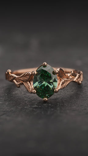 READY TO SHIP Freesia ring with green lab-grown diamond, 14K rose gold, AVAILABLE RING SIZES: 5.5 - 8.5 US - Eden Garden Jewelry™