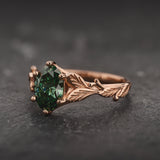 READY TO SHIP: Freesia ring with green lab-grown diamond, 14K rose gold, AVAILABLE RING SIZES: 5.5 - 8.5 US