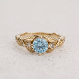 Engagement Ring with Blue (Lab-grown) Diamond in Leafy Design / Clematis